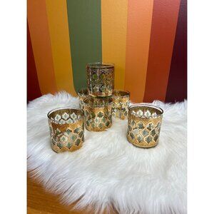 Valencia green gold filigree design by Culver whisky glasses